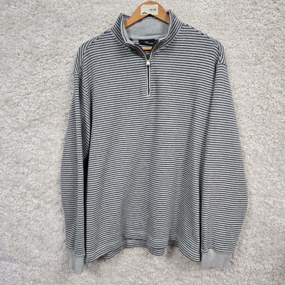 Rodd & Gunn Pullover Men 2XL Grey Striped Quarter Zip 100% Cotton Preppy Classic